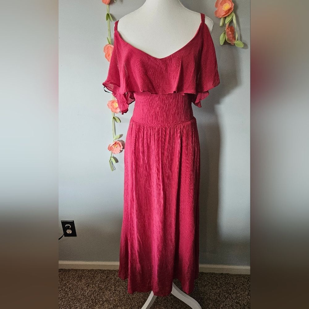 City Chic Fuchsia Off-Shoulder Midi Dress